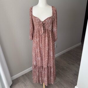 Warm Brown Floral Print Maxi Dress